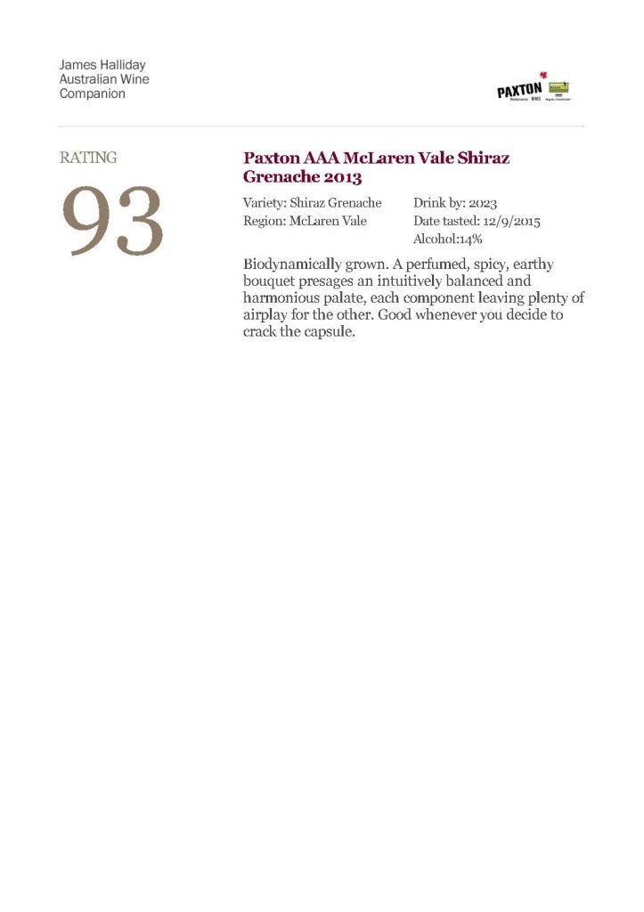 2013 Paxton AAA Shiraz Grenache Halliday Review 93pt  (002)